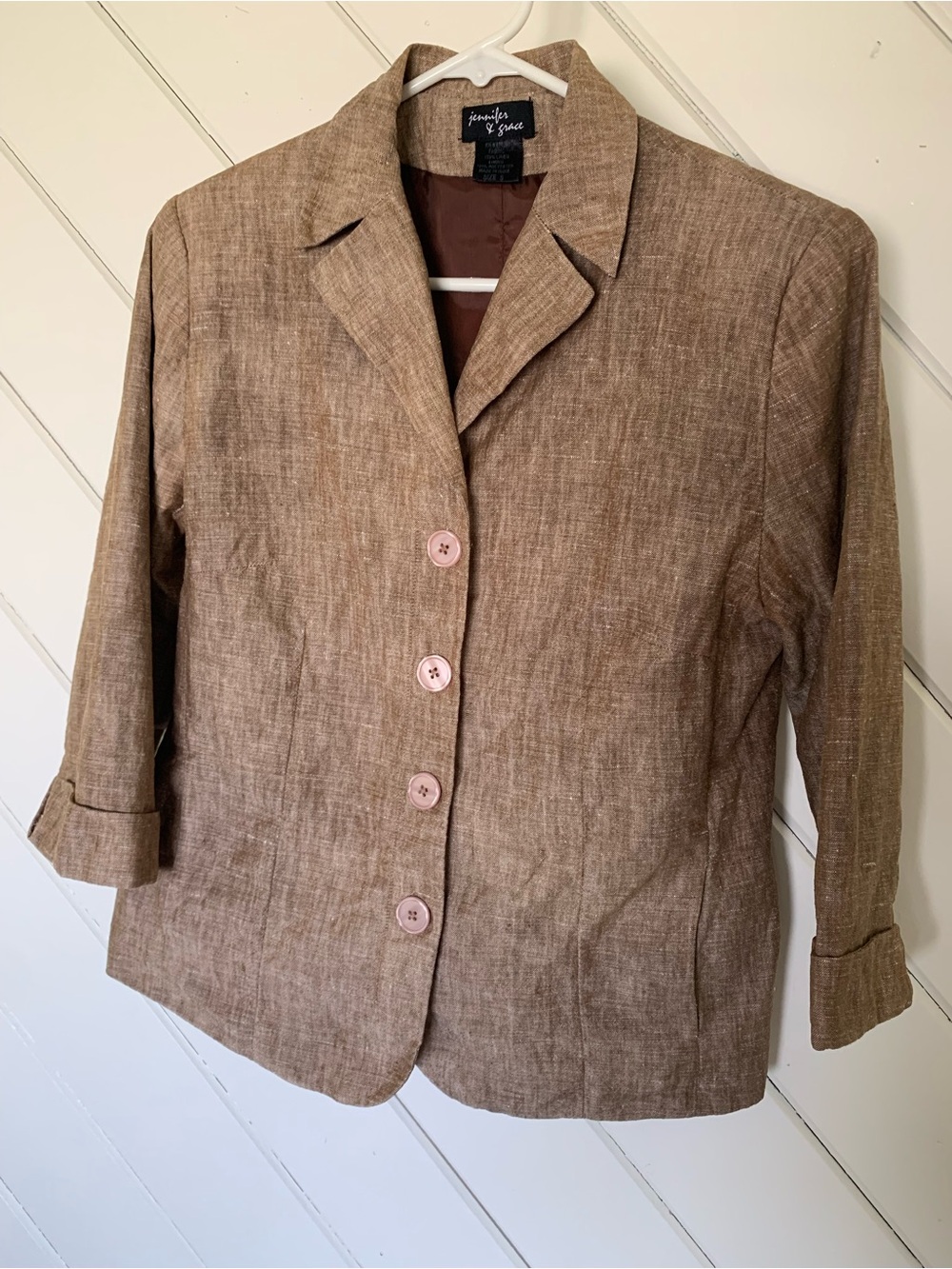 Brown Linen Blend Button-Front Jacket Sm